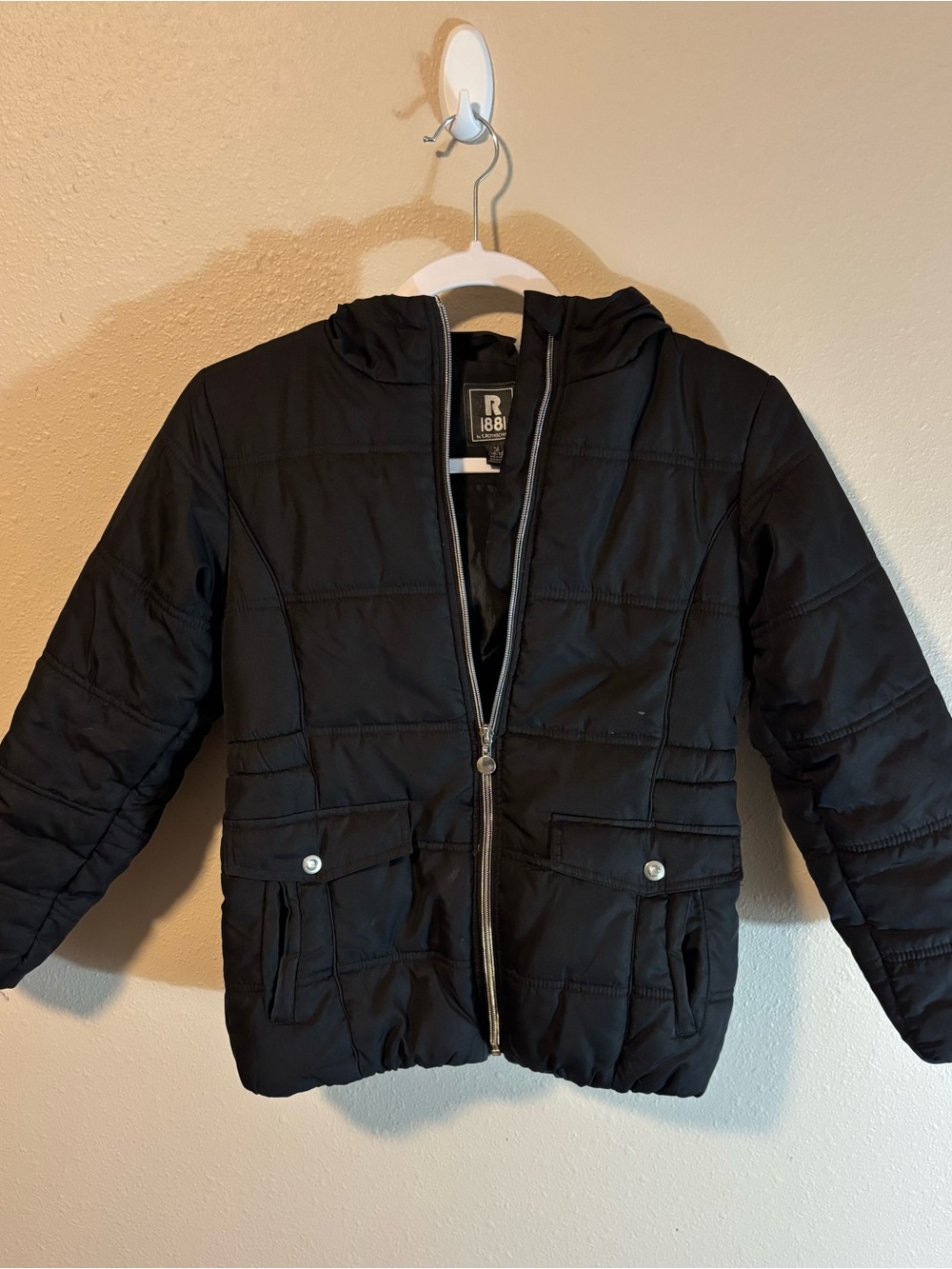 Children's Black Hooded Puffer Jacket by R98